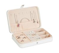Relaxdays Schmuckkästchen für Reisen Joyero, Organizador Joyas Pequeño para Viajes, Efecto Piel, Estuche para Anillos, 4,5 x 21 x 14,5 cm, Blanco