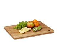 relaxdays Schneidebrett rund Tabla de Cortar Cocina, Bandeja para Picar, Plato, Orificio, Relieve Interior, Bambú, 2 x 40 x 30 cm, Marrón
