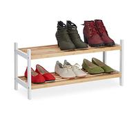 Relaxdays Schuhregal 2 Ebenen Zapatero 2 Baldas, Estantería 6 Pares de Zapatos, Bambú y Abedul, 33 x 70 x 26 cm, Marrón Natural y Blanco, 1 Pieza