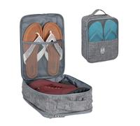 Relaxdays Schuhtasche Reise Bolsa Zapatos Viaje, Maleta, Transportar Calzado, Zapatillas, Chanclas, Organizador Equipaje, 30x23x14cm, Gris, Poliéster