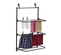 Relaxdays Secador de Ropa para Puerta, Colgante, 95 x 58 x 31 cm, 10 m Longitud Secado, 3 Alas Plegables, Hierro, Negro