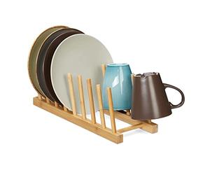 Relaxdays Secaplatos, para 8 Platos, Tablas de Picar, Tapas de Ollas, Soporte Platos, Escurridor Vajilla Bambú, Natural