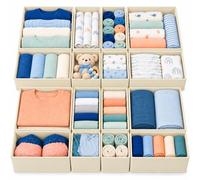Relaxdays, separador de cajones, juego de 16 piezas, beige | De tela no tejida y refuerzo de cartón, para organizar los cajones