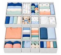 Relaxdays, separador de cajones, juego de 16 piezas, blanco | De tela no tejida y refuerzo de cartón, para organizar los cajones