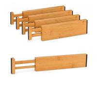 Relaxdays Separadores de cajones, Juego de 4, Ajustables 43,5-56,5 cm, bambú, para Cocina, Color Natural