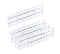 Relaxdays Separadores de Cajones Set de 4, Divisores de Gavetas Ajustables de 28 a 52,5 cm, Baño, Cocina, Transparente