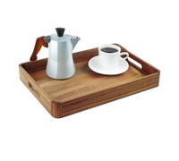 Relaxdays Servicio Acacia y MDF, HxBxT: 5 x 38,5 x 28,5 cm, Bandeja con Asas, Borde Alto, Natural, Tablero de Fibras, Madera, 5 x 38.5 x 28.5 cm