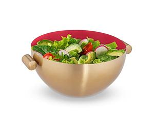 Relaxdays Servierschüssel aus Edelstahl Ensaladera con Asas, Cuenco de Cocina, Bol de Acero Inoxidable, Frutero, Tamaños a Elección, Dorado y Rojo, Large