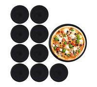 Relaxdays Set 10 Bandejas Pizza, Redondas, Molde Horno Masa Pizzas, Antiadherentes, ∅ 32 cm, Acero al Carbono, Negro