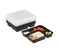 Relaxdays Set 10 Fiambreras Plástico, Recipientes con Tapa, 4 Compartimentos, Microondas, 1000ml, para Microondas, Negro