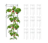 Relaxdays Set 10 Jaulas Tomates, Soporte Plantas Trepadoras, Tutores Enredadera Redondos, 76 x 26 cm, 2 Anillos, Verde, Acero