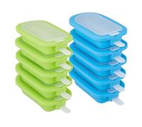 Relaxdays Juego Set 10 Moldes para Helados, Silicona, Recipientes para Congelar Polos, sin BPA, Tapa y Palito, Verde y Azul, 2,5 x 6,5 x 14 cm