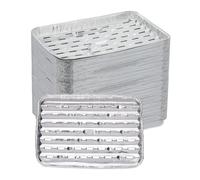 Relaxdays 100 Bandejas Aluminio para Barbacoa, 34 x 22 cm, Recipientes BBQ con Agujeros, para hasta 260º C, Plateado