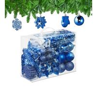 Relaxdays Set 100 Bolas Árbol Navidad, Bolitas Navideñas Brillantes, con Purpurina y Mate, 10 Diseños, Azul, 9 x 8,5 x 2,5 cm