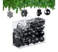 Relaxdays Set 100 Bolas Árbol Navidad, Bolitas Navideñas Brillantes, con Purpurina y Mate, 10 Diseños, Negro, 9 x 8,5 x 2,5 cm