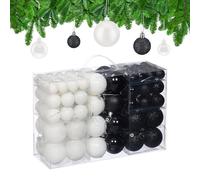 Relaxdays Set 100 Bolas Árbol Navidad, Decoración Navideña, Mate, Brillante y con Purpurina ∅ 3, 4 y 6 cm, Negro/Blanco