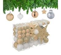Relaxdays Set 101 Bolas Árbol Navidad, Plástico, Adornos Navideños con Bolitas y Estrella, Decoración, Champán/Blanco, Varios tamaños
