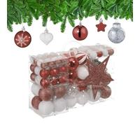 Relaxdays Set 101 Bolas Árbol Navidad, Plástico, Adornos Navideños con Bolitas y Estrella, Decoración, Marrón/Blanco, Varios tamaños