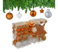 Relaxdays Set 101 Bolas Árbol Navidad, Plástico, Adornos Navideños con Bolitas y Estrella, Decoración, Naranja/Blanco