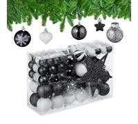 Relaxdays Set 101 Bolas Árbol Navidad, Plástico, Adornos Navideños con Bolitas y Estrella, Decoración, Negro/Blanco, Varios tamaños