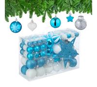Relaxdays Set 101 Bolas Árbol Navidad, Plástico, Adornos Navideños con Bolitas y Estrella, Decoración, Petróleo/Blanco, Varios tamaños