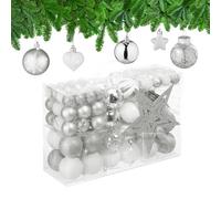 Relaxdays Set 101 Bolas Árbol Navidad, Plástico, Adornos Navideños con Bolitas y Estrella, Decoración, Plateado/Blanco, Varios tamaños