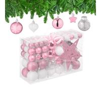 Relaxdays Set 101 Bolas Árbol Navidad, Plástico, Adornos Navideños con Bolitas y Estrella, Decoración, Rosa/Blanco, Varios tamaños
