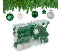 Relaxdays Set 101 Bolas Árbol Navidad, Plástico, Adornos Navideños con Bolitas y Estrella, Decoración, Verde/Blanco, Varios tamaños