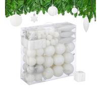 Relaxdays Set 110 Bolas Árbol Navidad, Decoración Navideña Plástico, Adornos Colgantes, Espumillones, Blanco