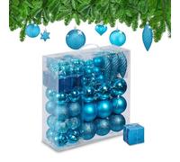 Relaxdays Set 110 Bolas Árbol Navidad, Decoración Navideña Plástico, Adornos Colgantes, Espumillones, Petróleo, 9 x 8 cm