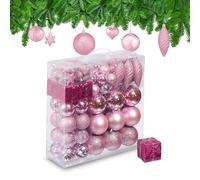 Relaxdays Set 110 Bolas Árbol Navidad, Decoración Navideña Plástico, Adornos Colgantes, Espumillones, Rosa, 9 x 8 cm