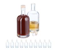 Relaxdays Botellas Cristal Vacías, Pack de 12, 500 ml, con Corcho, Aceiteras, para Licor, Vinagre, Vino, Transparentes, Plástico, Vidrio