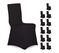 Relaxdays Set 12 Fundas Sillas, Forros Elásticos Asientos, sin Reposabrazos, Decorativos, Bodas, Eventos, Negro