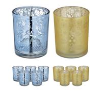 Relaxdays Set 12 portavelas dorado y plateado oro,plata,transparente