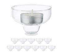 Relaxdays Set 12 Portavelas Flotantes, Cristal, Soportes Velitas Té, Decoración Agua para Bodas, Piscinas, Transparente, 6.5 cm