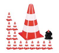 Relaxdays 14 Conos Señalización, Entrenamiento Fútbol y Perros, Pilones Tráfico 23 cm, con Bolsa, Apilables, Naranja, 14er Set