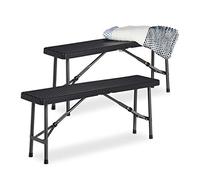 Relaxdays Set 2 Bancos Plegables Jardín, Asiento Terraza y Patio, Plástico, Banquillo Camping 42 x 100 x 25 cm, Negro