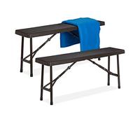 Relaxdays Set 2 Bancos Plegables Jardín, Asiento Terraza y Patio, Plástico, Banquillo Camping 42 x 100 x 25 cm, Marrón