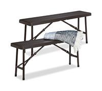 Relaxdays Set 2 Bancos Plegables Jardín, Terraza y Patio, Efecto Madera, Plástico, Banquillo Camping 42x100x25cm, Marrón