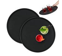 Relaxdays Set 2 Bandejas Bar, Redondas 45 cm Ø, Tabla Servir, Superficie Antideslizante, Camareros, Gastronomía, Negro, Caucho