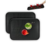 Relaxdays Set 2 Bandejas Bar, Superficie Antideslizante, Plato Rectangular Servir, Bebidas, Gastronomía, 56x41 cm, Negro, 56 x 41 cm