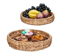 Relaxdays Set 2 Bandejas para Servir, Bandejitas Redondas de 32 y 25 cm, Adorno de Mesa, Jacinto de Agua, Natural, Hierro, 7 x 32 cm