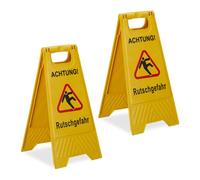 Relaxdays Soporte Antideslizante Cartel Suelo Mojado en Alemán, Set 2, Plegable, Ambos Lados, Plástico, Señal Pavimento Resbaladizo, Amarillo, 59 x 29 x 23 cm