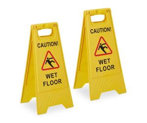 Relaxdays Set 2 carteles suelo mojado en inglés amarillo,rojo,negro