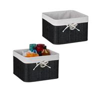 Relaxdays Set 2 Cestas de Almacenaje, Bambú, Forro de Tela, 20 x 31 x 31 cm, Cestitas con Agujero para Asa, Negro, 10% Acero 20% poliéster 70%, 2 Unidades