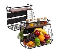 Relaxdays Set 2 cestas de Frutas magnéticas para Pared, Organizador de Cocina, 30x35,5x21 cm, Metal Negro/marrón