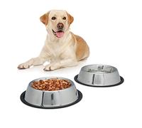 Relaxdays Set 2 Comederos Perro, Cuenco Agua, Comida, Antideslizante, Bebedero Acero Inoxidable Talla L, 0,75L, Plateado