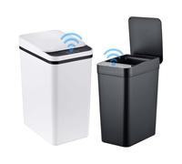 Relaxdays Set 2 cubos de basura con sensor, 9 y 15 L, tapa eléctrica, soporte para bolsas, PP, cocina, negro/blanco
