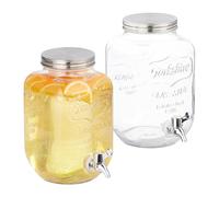 Relaxdays Set 2 Dispensadores Bebidas, Recipiente Limonada 4 L, Grifo y Tapa, Cristal y Plástico, Surtidor, Transparente