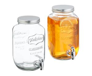 Relaxdays Set 2 Dispensadores de Bebidas, Recipientes Limonada 3,5 L, Grifo y Tapa, Cristal y Plástico, Transparente